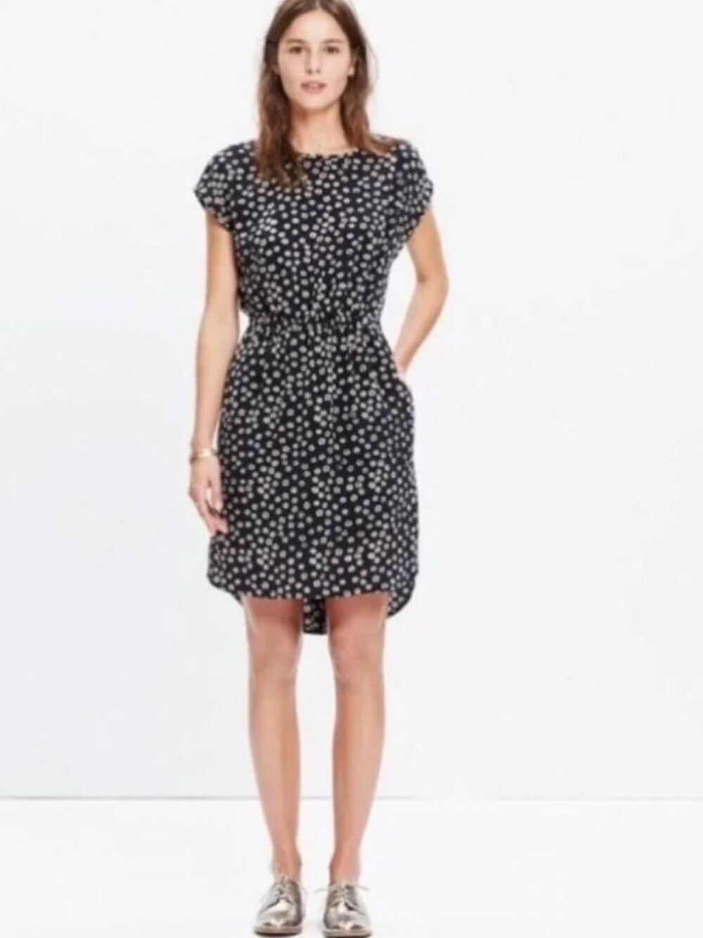 Madewell Silk Stencil Black Floral Blossom Dress Women's